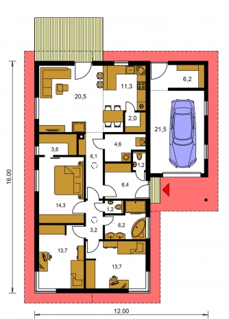 Spiegelverkehrter Entwurf | Grundriss des Erdgeschosses - BUNGALOW 170